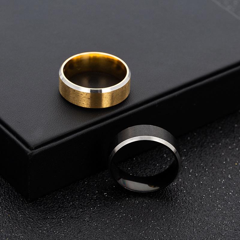 8mm Wide Matte Gold Room Black Simple Style Men's Steel Ring