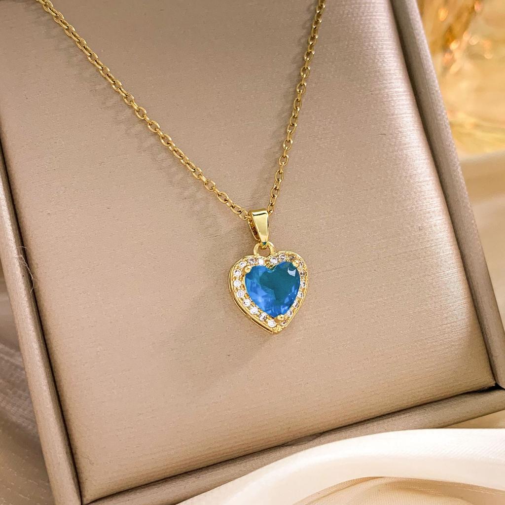 Elegant Classic Heart of the Ocean Necklace for Women, Stylish Gold Tone, Tarnish-Resistant Titanium Steel Zircon Necklace
