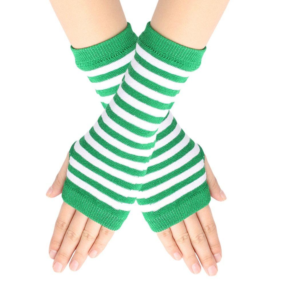 Thin Cartoon Cosplay Party Knitted Fingerless Gloves Stripes Mittens Elasticity Gloves Half Finger