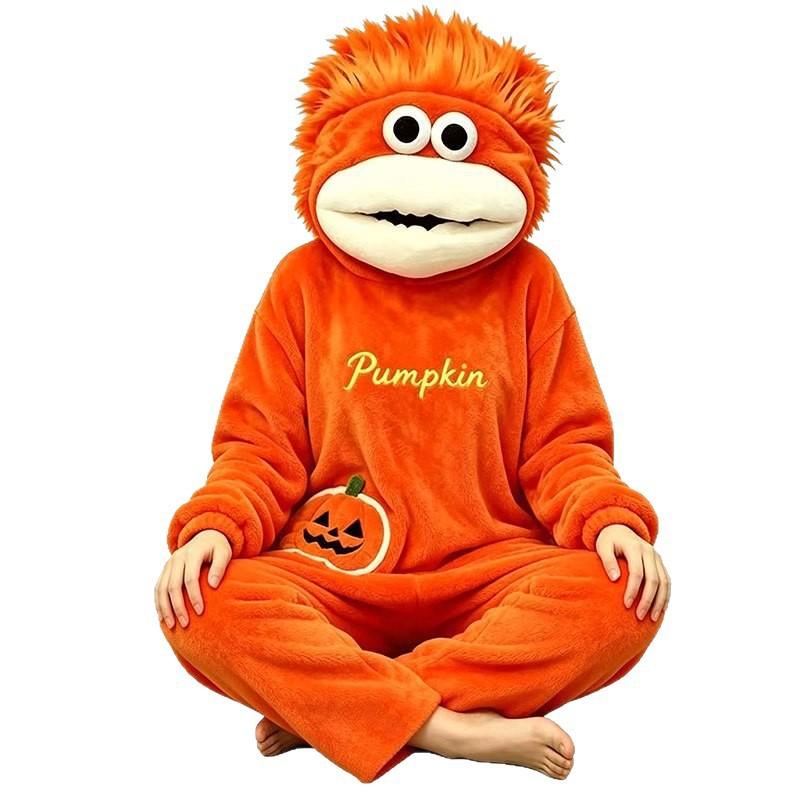 Halloween Pumpkin Plush Pajamas Women One-Piece