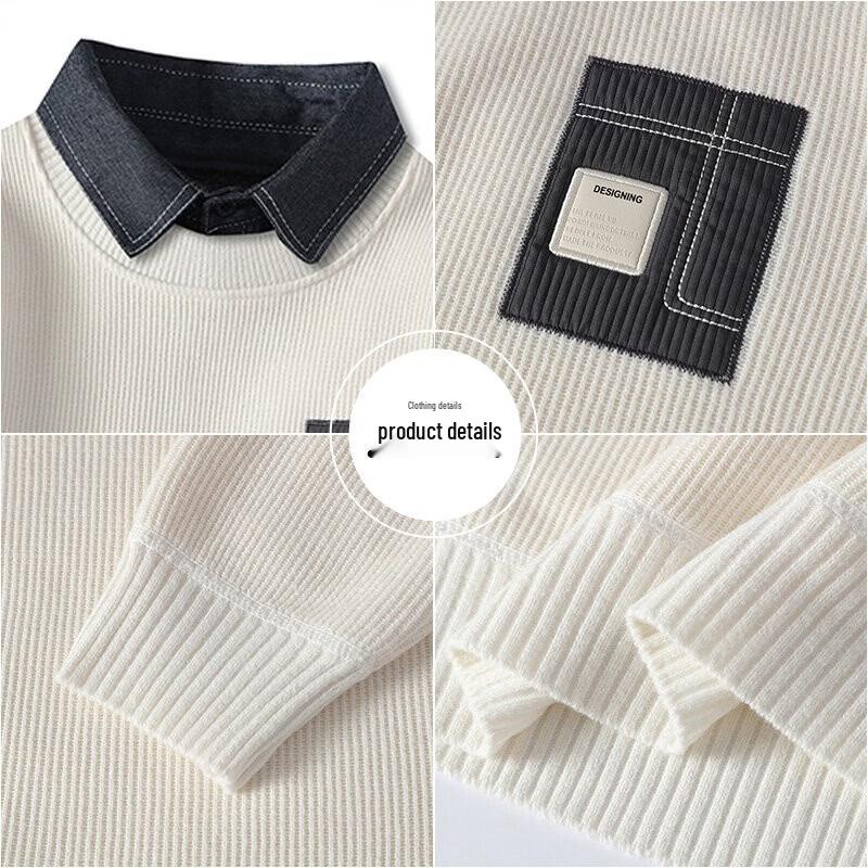 Patova Men's Casual Color-Block Faux-Layered Pullover Sweater