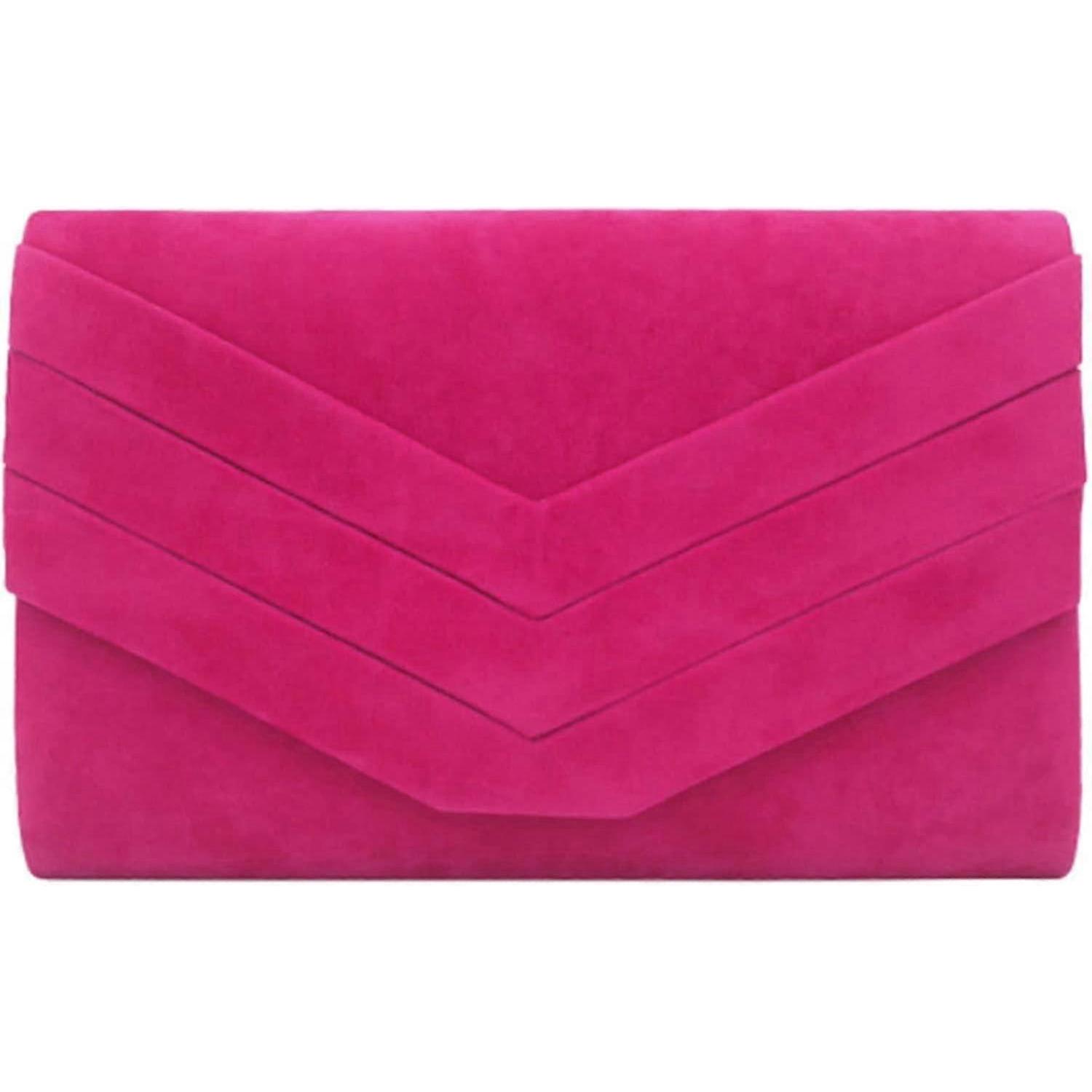 PACA BASE Elegante Envelope Clutch van Kunstsu&egrave;de voor Bruiloft Avondfeest Portemonnee Handtas in Fuschia Roze