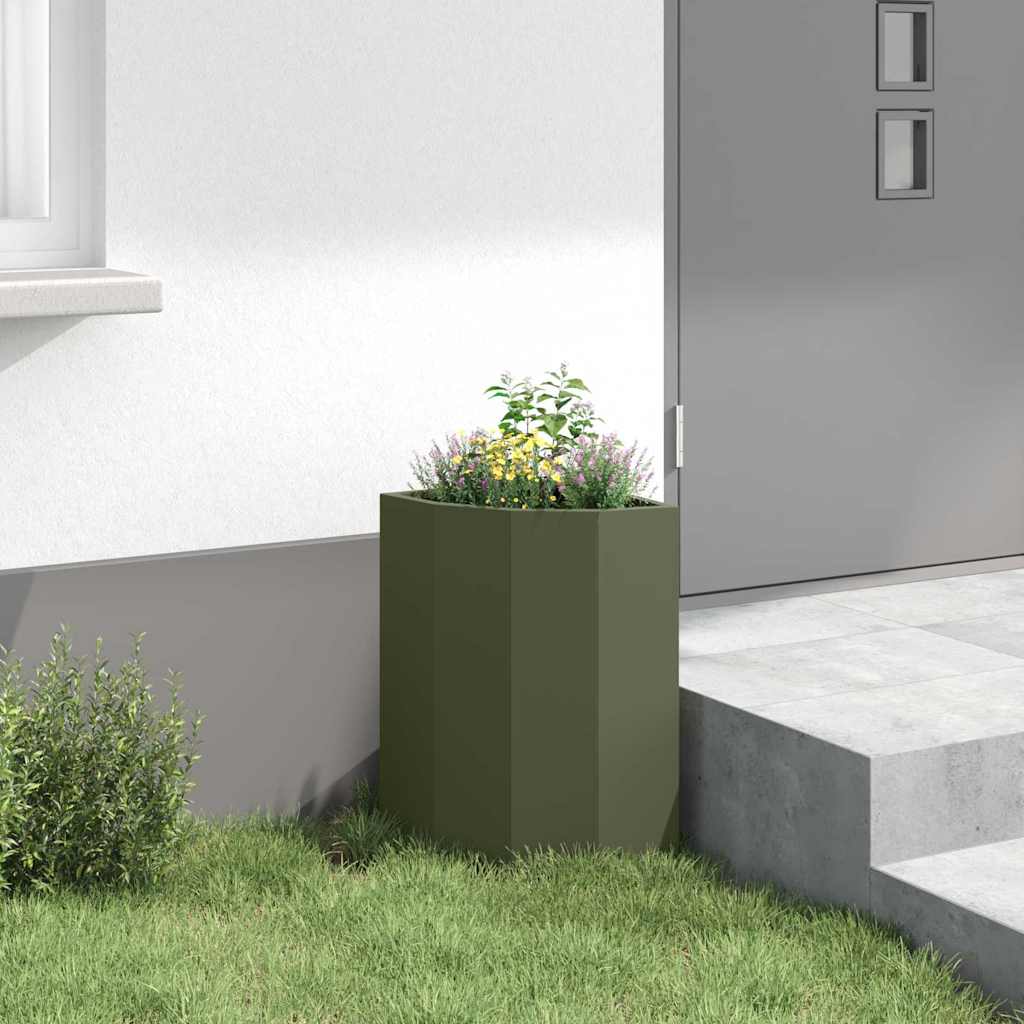 Corner Planter Olive Green 30 x 30 x 50 cm Steel