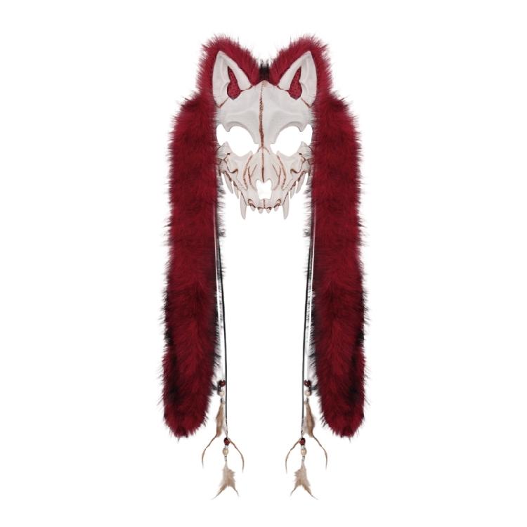 Пушистая маска волка из искусственного меха, маска лисы викинга, головной убор, маска черепа с искусственным мехом, косплей, Хэллоуин, костюмы оборотней бордовый