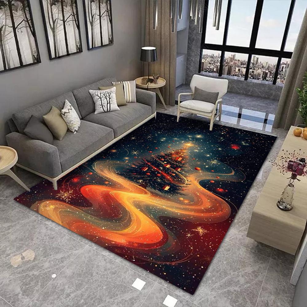 Christmas Themed Area Rug Snowman Christmas Tree Hot Chocolate Patterns with Snowflake Designs Soft Carpet for Living Room