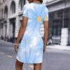 Fashion Womens Loose Diverse Flowers Pattern Print O Neck Short Sleeve Loose Streetwear A-line Dress