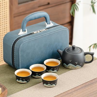 Retro Qingshan Reise-Teeset Grobkeramik Tragbares Outdoor-Teekannenset Firmengeschenke Praktisches Eröffnungs-Event