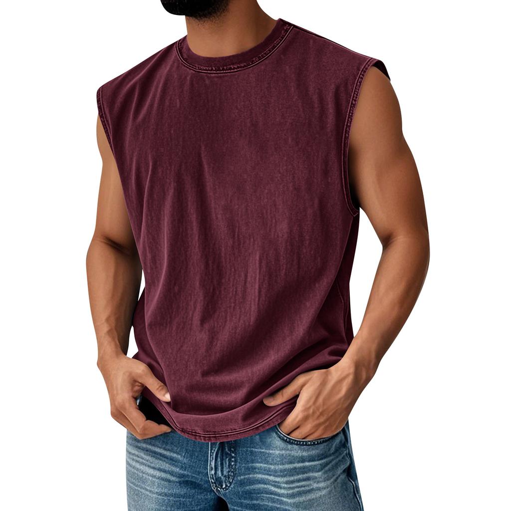 Men’s Crew Neck Sleeveless Vintage Style Top Relaxed Fit Casual Comfort Tank Distressed Look Soft Fabric Durable Stitching