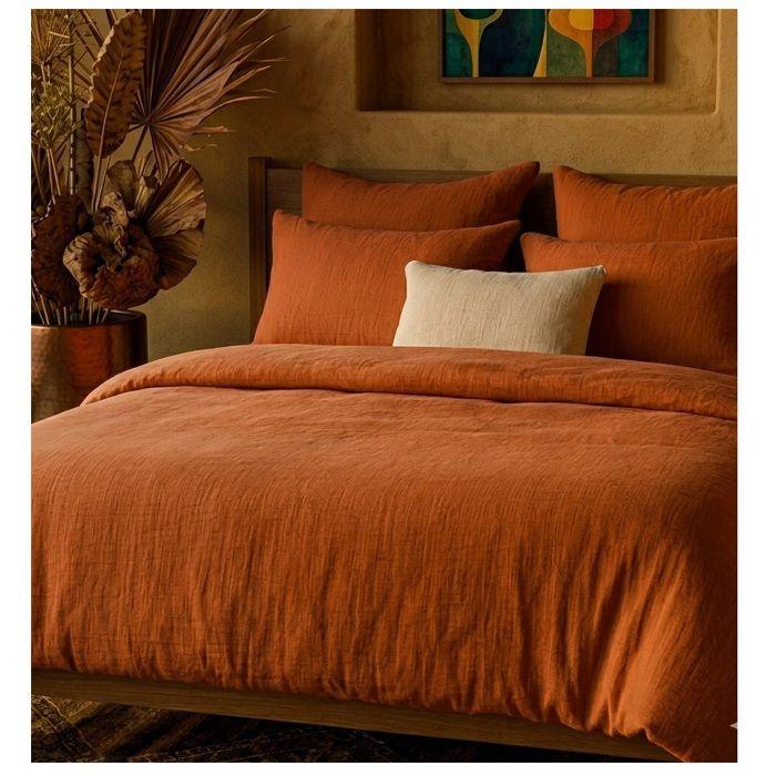 Taie d'oreiller - EDEN - 65 x 65 cm - Double gaze de coton lavé - Safran - Toucher ultra doux