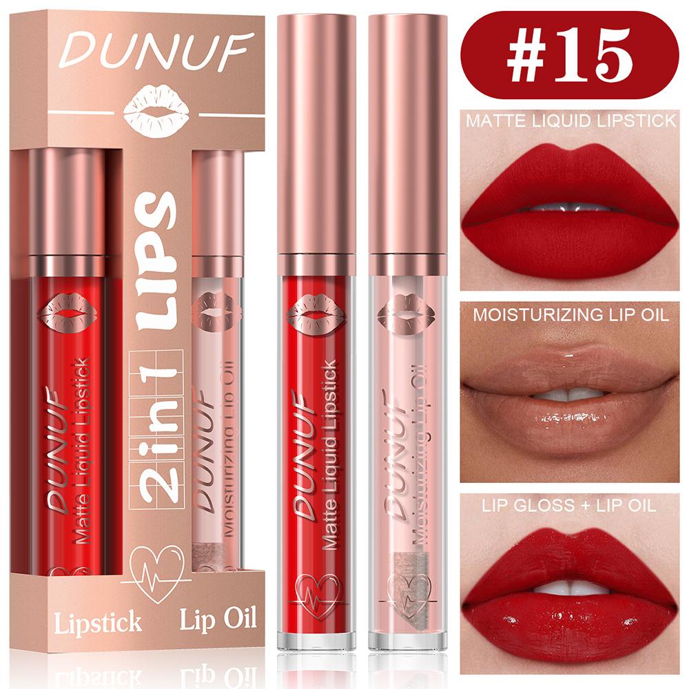 2 in 1 Lip Gloss Set Lip Oil Make-up for Women Waterproof Long Lasting Cosmetics Korean Makeup Sexy Red Matte Lipstick Lip Tint