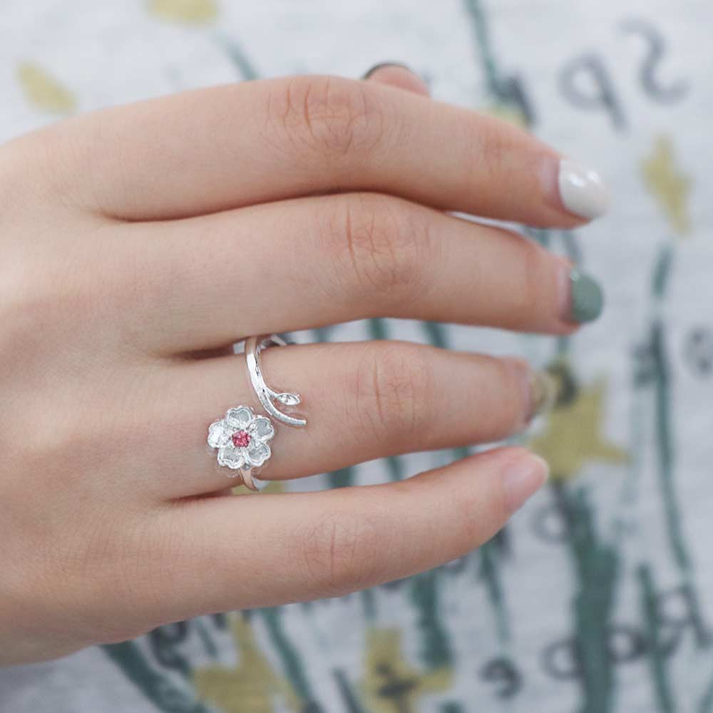 Temperament Open Finger Ring Light Luxury Cherry Blossom Finger Ring Birthday Gift
