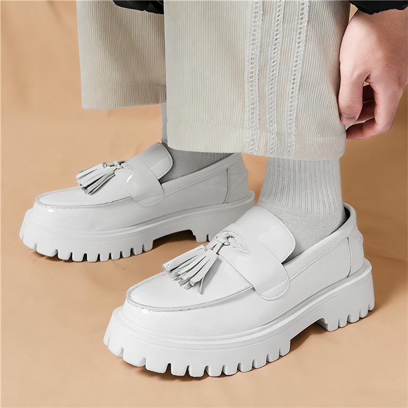 Luxury Fashion New Black White Tassels Leather Casual Elevator Shoes For Men Designer Loafter Formal Wedding Dress Homecoming