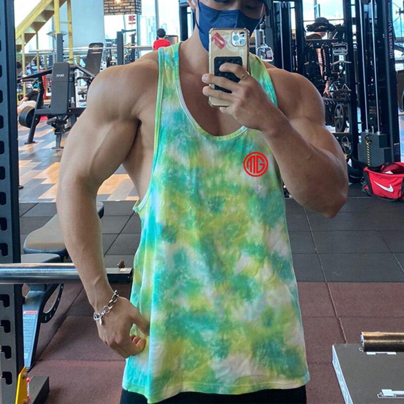 

Новый стиль, мужская одежда для спортзала, свободная камуфляжная футболка без рукавов для фитнеса, повседневные дышащие спортивные топы для бега XL зелёный