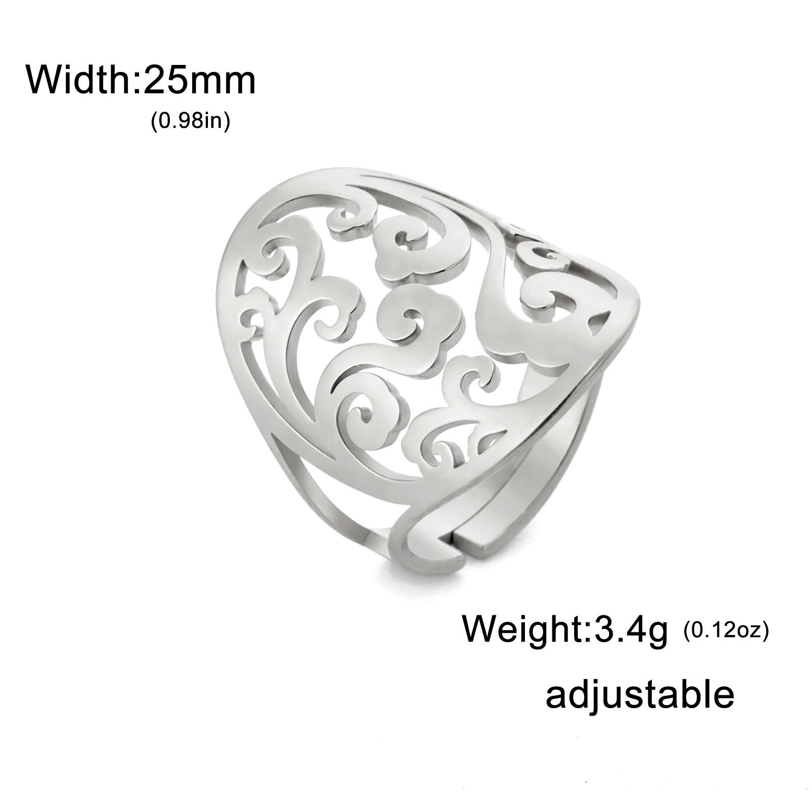 Lucktune Filigree Flower Pattern Rings Stainless Steel Vintage Openwork Adjustable Ring for Women Elegant Jewelry Party Gift New