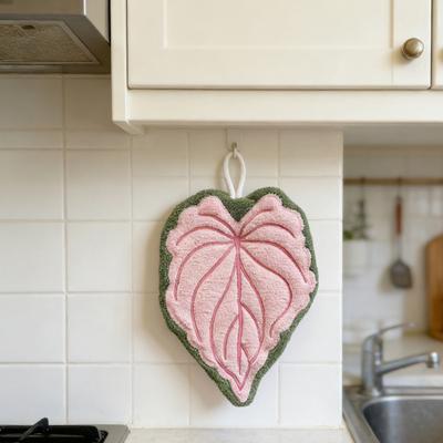 Toalha de Mão Formato de Folha Design para Pendurar Cozinha Toalha de Mão Espessa Absorvente Reutilizável Portátil Toalha Banheiro Cozinha Acessórios