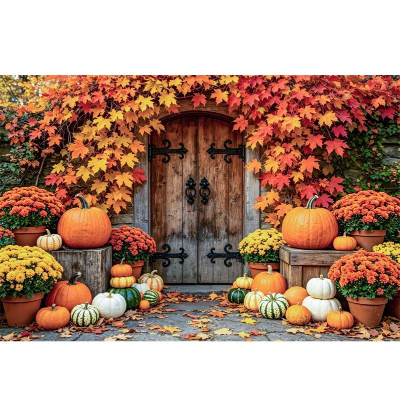 Autumn Pumpkin Shop Photography Backdrop Fall Harvest Scenery Photo Studio Props Thanksgiving Halloween Party Background  Decor