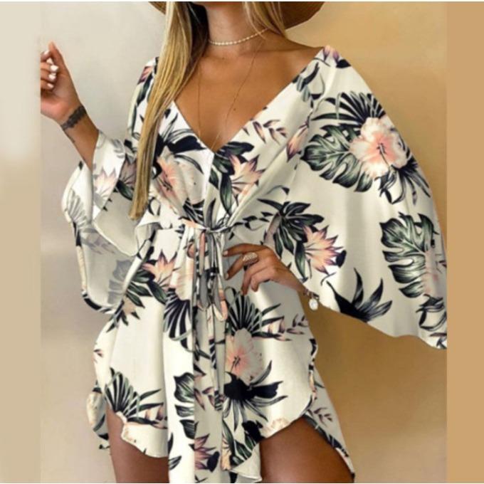 Autumn Sexy V-neck Irregular Bat Sleeve Lace-up Dress