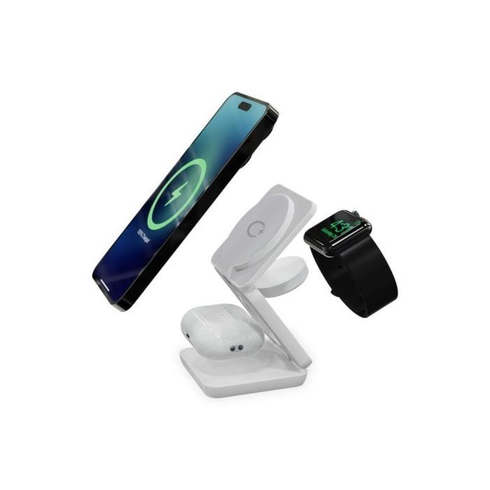 Ksix Cube 3 En 1 Cargador Inalámbrico Magsafe Y Qi Apple Watch Y Airpods 15w Blanco