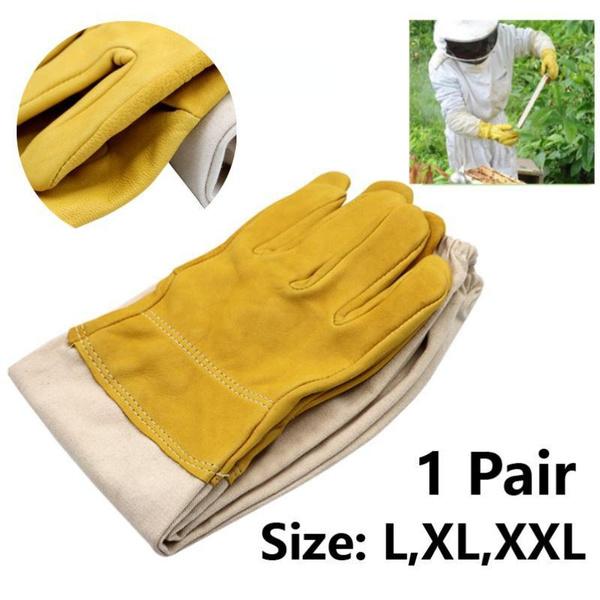 

1 пара перчаток для пчеловодства, защитные рукава, дышащие желто-белые перчатки из овчины и ткани для пчеловодства, перчатки для пчеловодства L