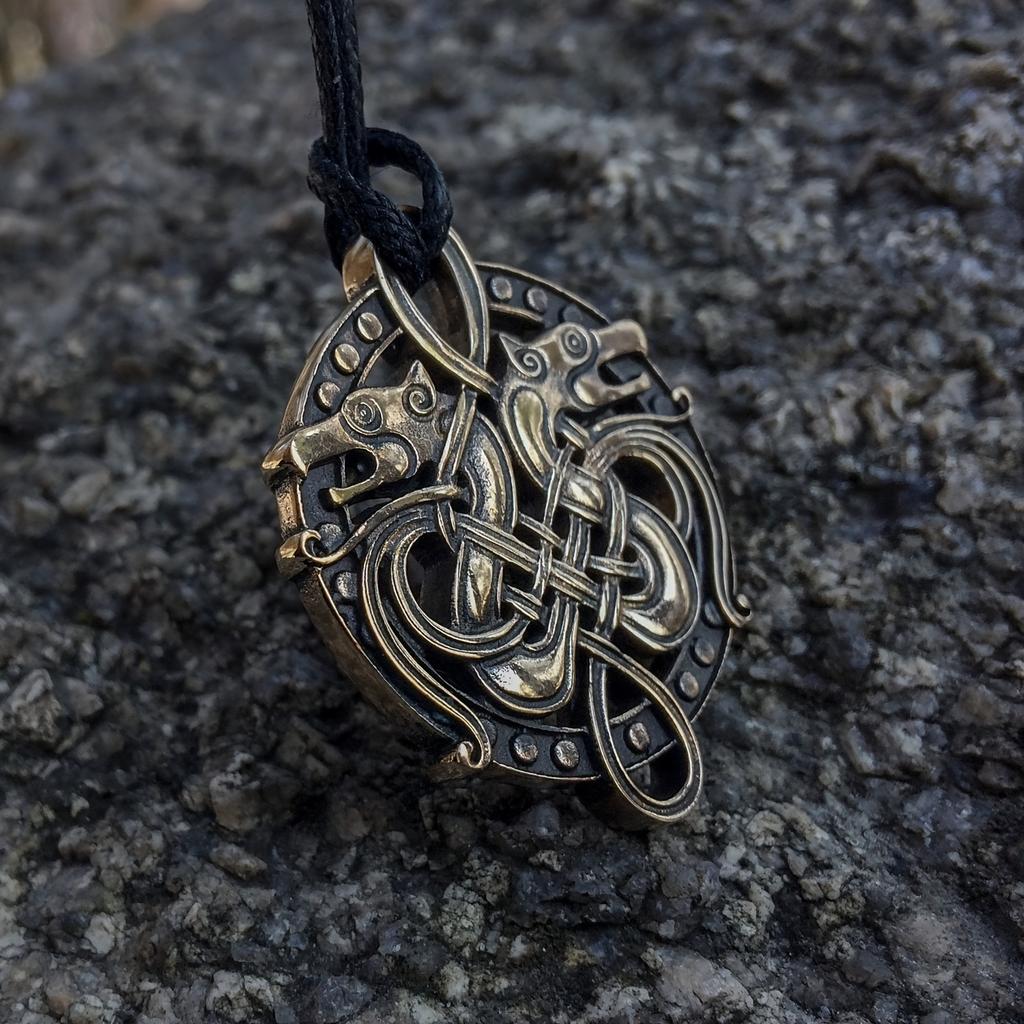 Vintage Viking Double Wolf Head Pendant Necklace Men's Jewelry Sweater Chain