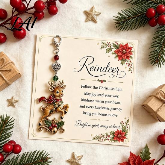 Christmas Themed Bag Tag Keychain with Blessing Greeting Card Vintage Metal Tree Pendant Charm Pendant Holiday Accessory Meaningful Gift