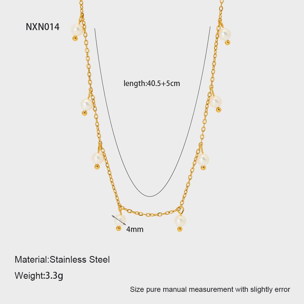 European and American Ins Light Luxury and Elegant Imitation Pearl Fringed Necklace Collarbone Chain Plated with 18k Gold Stainless Steel Jewelry