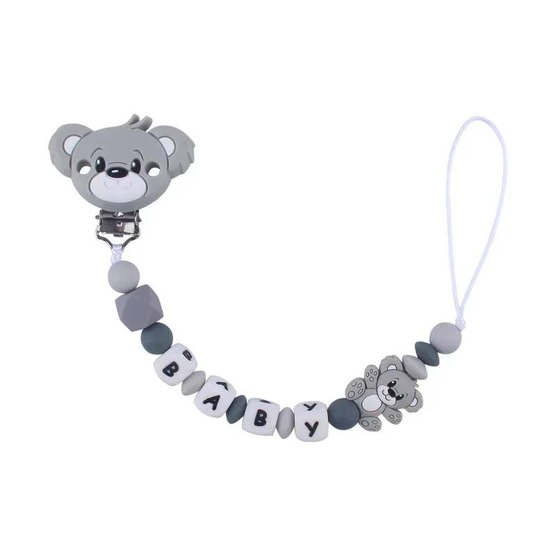 Bebé Personalizado Silicona Nombre Oso de Dibujos Animados Accesorios para Recién Nacidos Cadena para Chupete Juguete para Morder Juguete de Dentición Cadena para Portachupetes