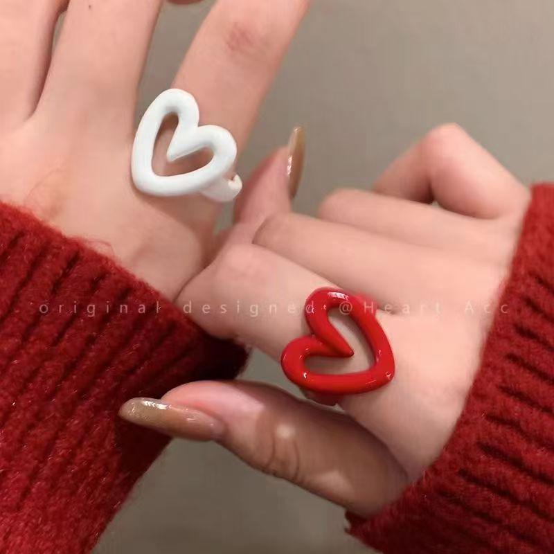 2026 Autumn/Winter Women's Adjustable Glazed Heart Ring
