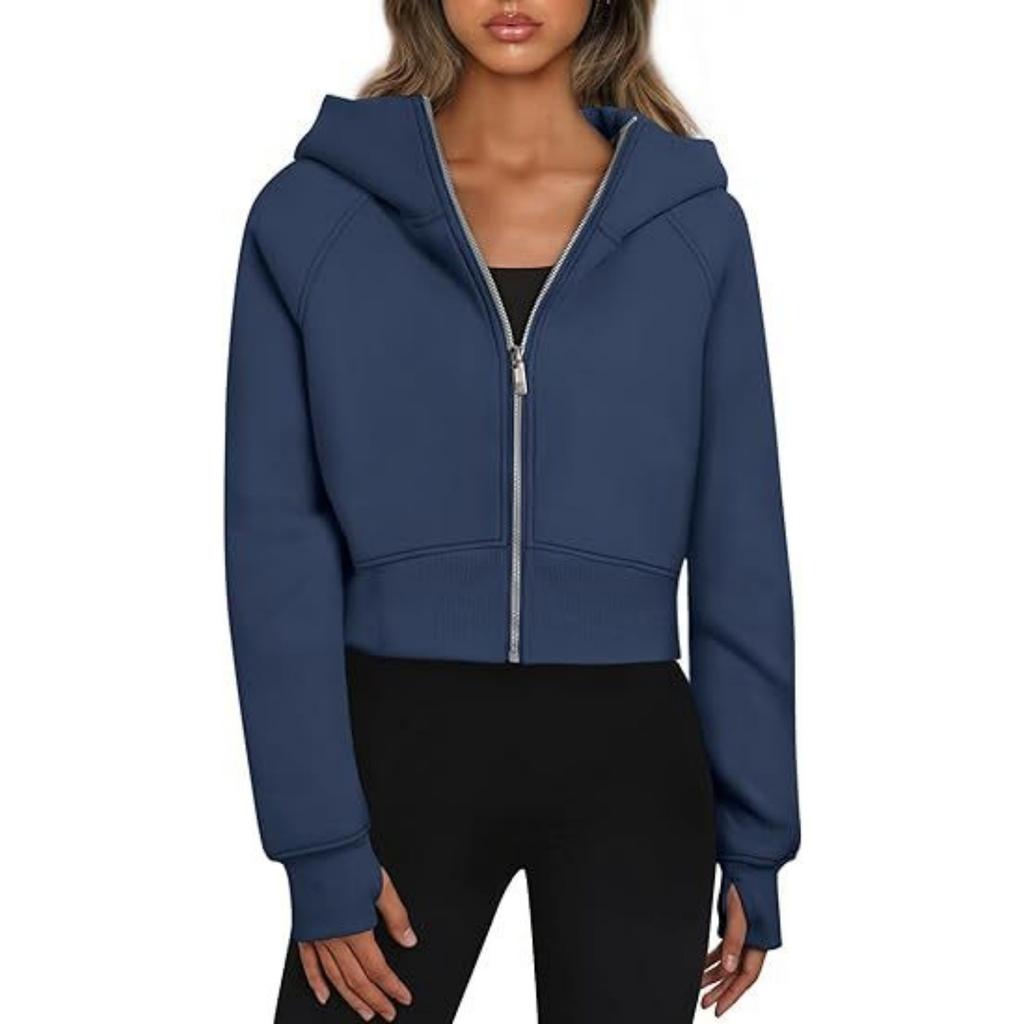 Women's Fashion Casual Hooded Zip Padded Long Sleeve Solid Colour Sweatshirt