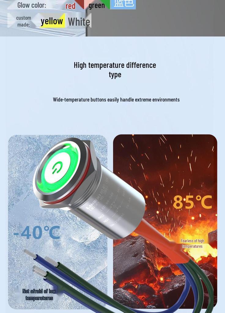 Lanbo 25F1 Hochstrom-Metalldrucktaster 20A, IP68 Wasserdicht, Kontrollleuchte, Edelstahl, Selbstverriegelnd, Rückstellung.