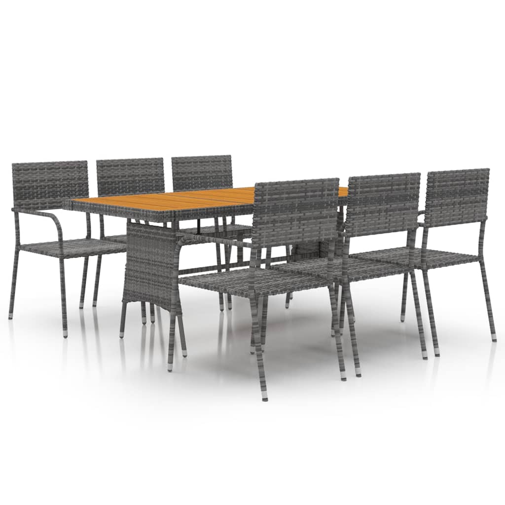 7 Piece Garden Dining Set Poly Rattan Grey