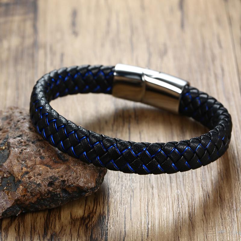 Vnox Bracciale ID Medico Personalizzato da Uomo Braccialetto in Pelle Intrecciata con Chiusura Diabete BPCO Alzheimer Gioielli Personalizzati