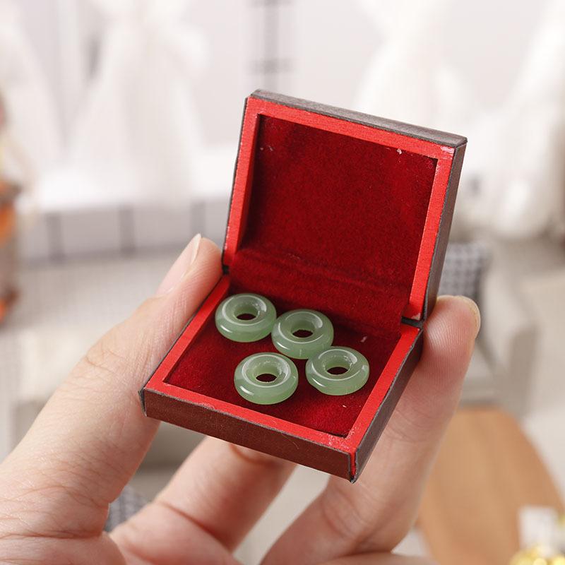 1 Set Vintage Jewelry Case 1:12 Dollhouse Miniature Accessories Mini Wooden Jewelry Box Model Toys For Doll House Decoration