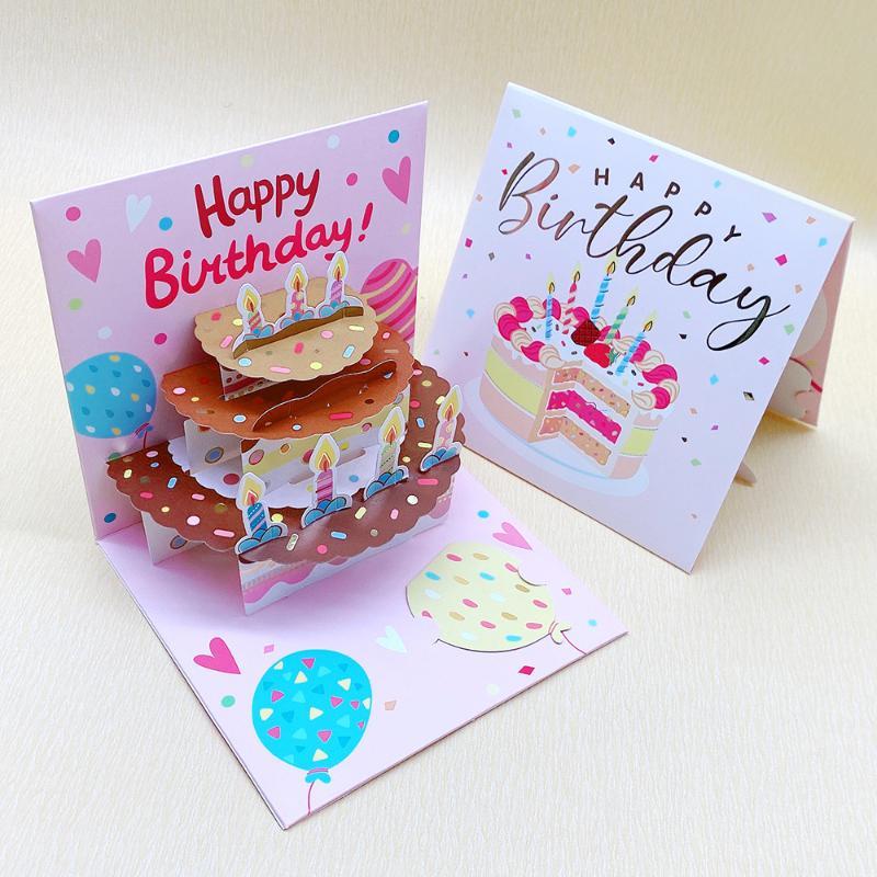 3D Up Happy Birthday Greeting Card Delicate Handmade Cake Design Foldable for Coworker Birthday Surprise Small Gift