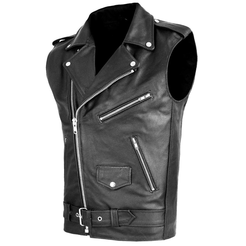 Gilet Moto Pu Uomo Senza Maniche Giacca Antivento Alla Moda Tendenza Cerniera Bottone Gilet Casual