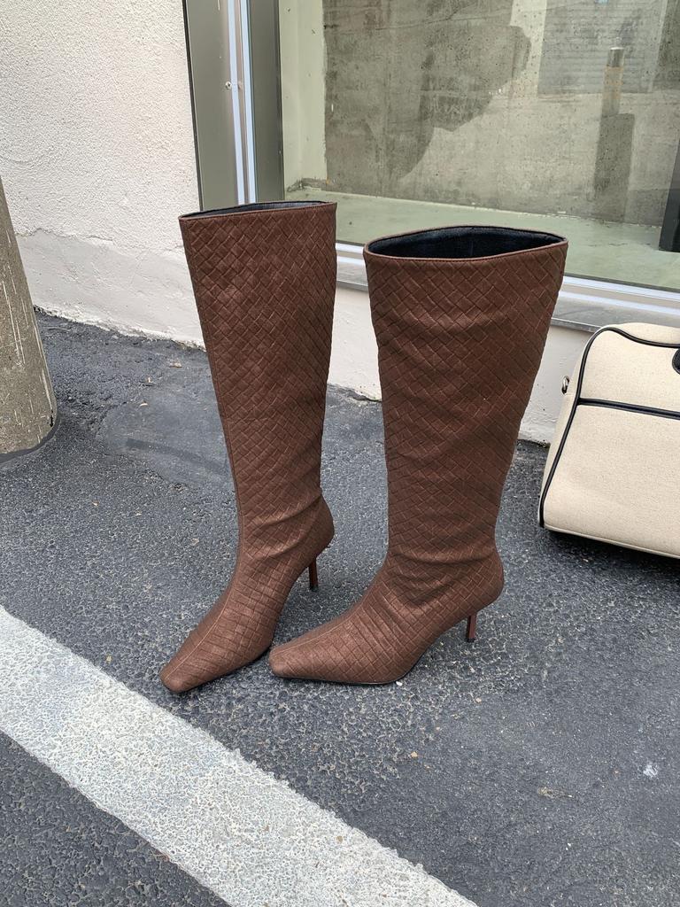 2025 Autumn and Winter New European and American Suede Square Heel High Heel Temperament French Fashion Sexy Beautiful Women Boots