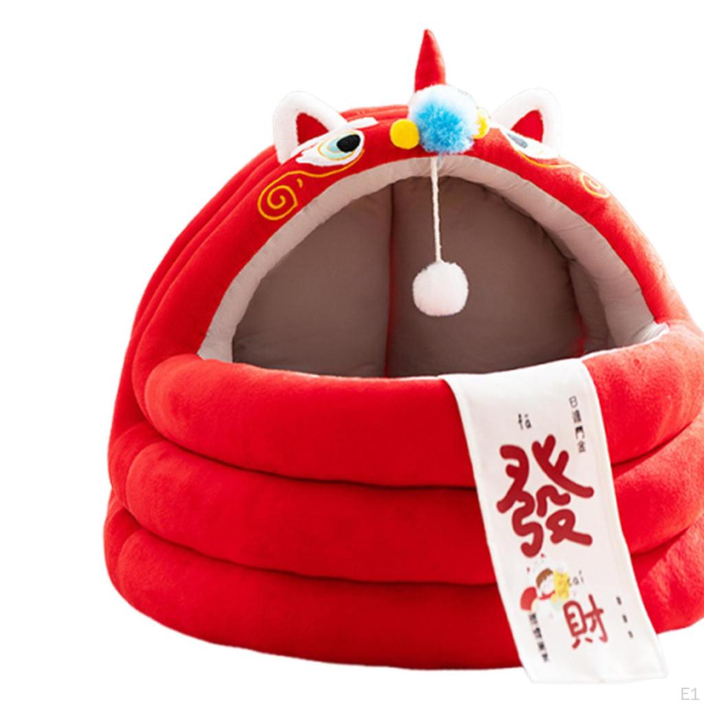 Winter Cat Bed Sleeping Thicken Cushion Semi Enclosed Pet Shelter Portable Hideaway Small