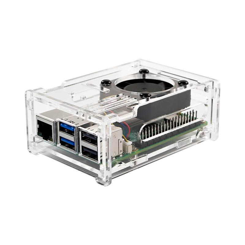 Raspberry Pi 5 Transparenter Acryl-Case mit PWM-Lüfter, Kühlkörper & Kameraschutz