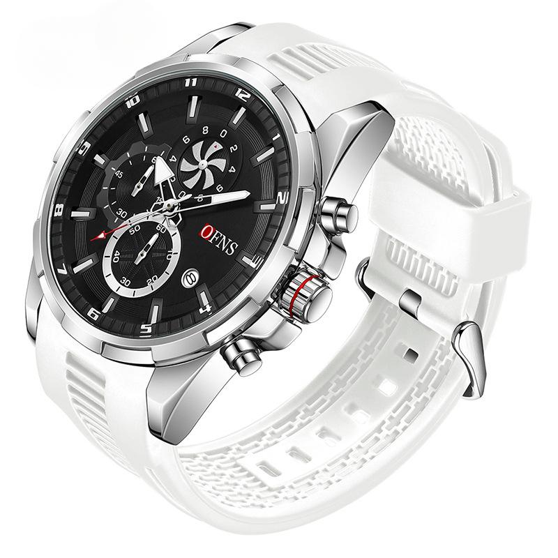 Quartz hodinky Multifunkční šestijehličkové tříoké chronograf Quartz hodinkový kalendář Pánské obchodní hodinky