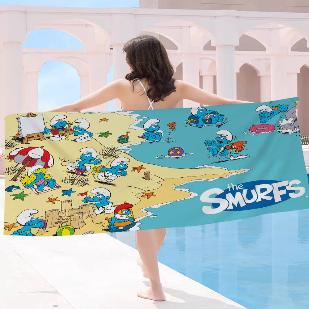Cartoon Cute S-Smurfs Anime Beach Swimming Towel Soft Absorbent Washcloth Children's Gifts for Kids Travel Camping Gym
