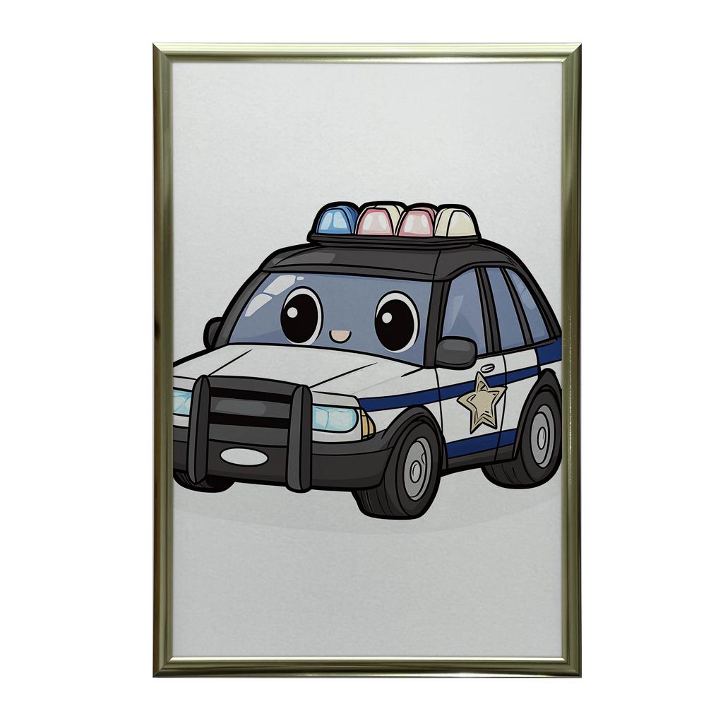 Police Car Poster Police Car Poster, 30X40 Cm, White Wooden Frame, 230 Gsm Matte Paper