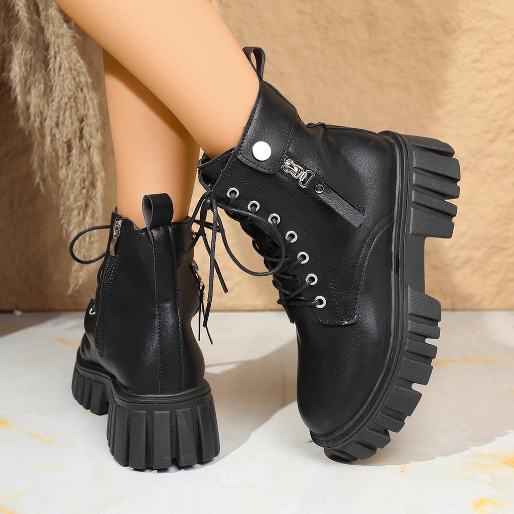 Winter New Black British Style Short Boots for Children and Platform Martin Boots for Women's Short Handsome Locomotive Boots