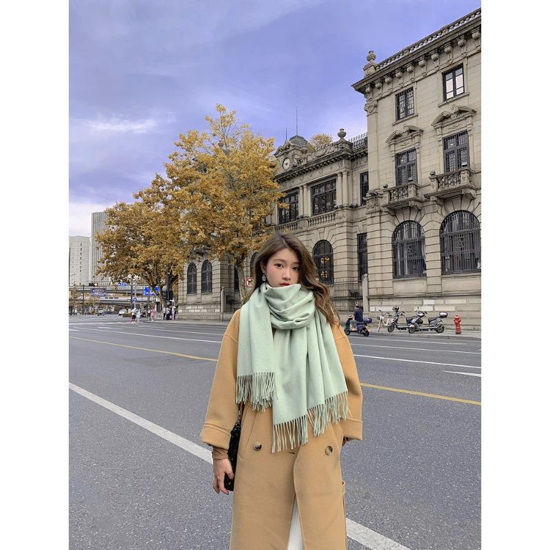 Solid Color Scarf Women's Winter Thickened Imitation Cashmere Scarf New Men's Shawl Wool Cashmere Scarf
