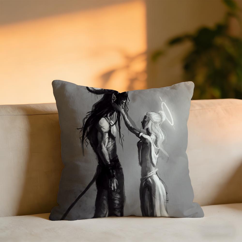 Angels And Demons Cushion Cover Cozy Velvet Throw PillowSoft Warm Cushion For Sofa Bed