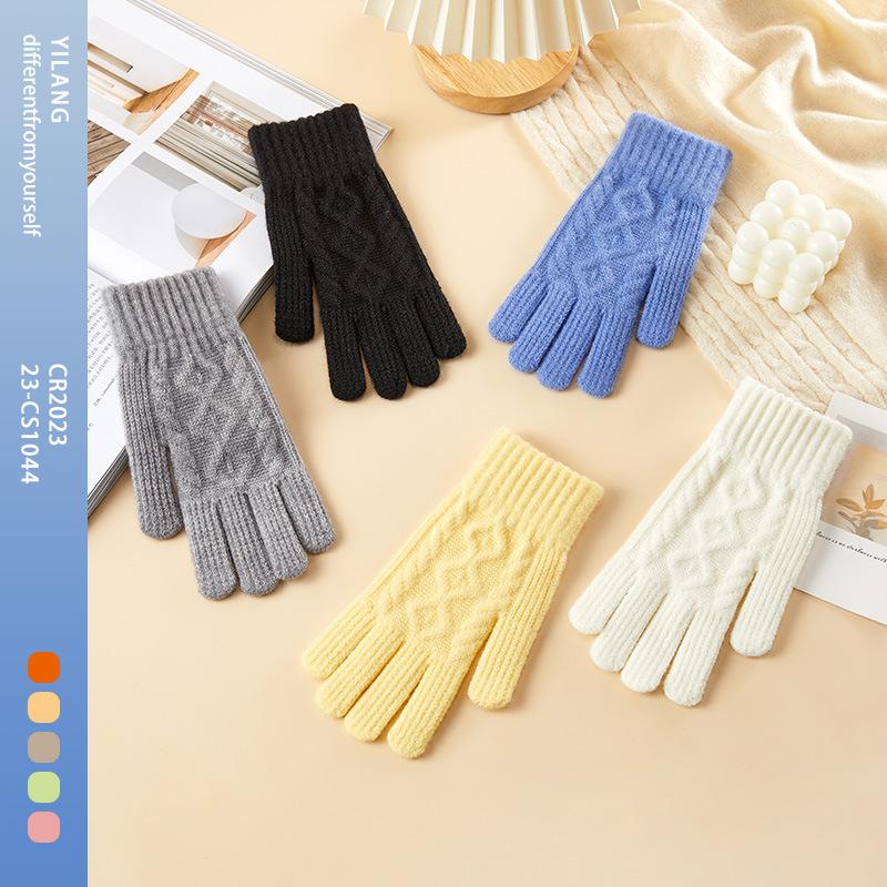 Gloves for Women Autumn and Winter Knitted Gloves Cute Solid Color Cold Proof and Warmth Thickened Cycling Touch Screen Versatile Gloves