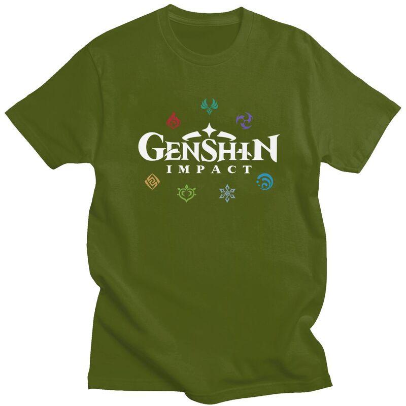 Custom Genshin Impact Elements Tshirt for Men Short Sleeve Leisure T Shirt Game Anime Tshirts Loose Fit Pure Cotton Tees Gift