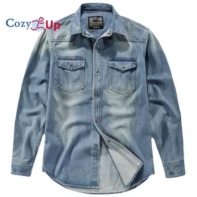 Cozy Up Herren Langarm Button-Down-Denim-Stretch-Sporthemd
