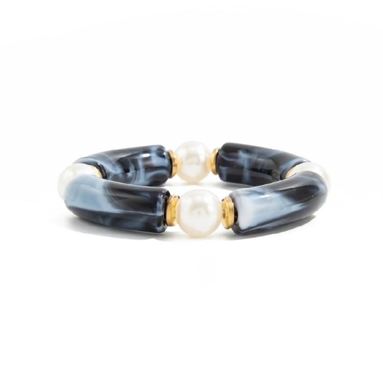 Elegant Resin Bead Elastic Bracelet Marbled Effect Design Comfortable Fit Women Accessory Stretchable Bracelet for Daily