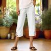 Damen Baumwoll-Leinen Cropped Hose Elastischer Bund Lässig Locker Strand Gerade Tasche Hose