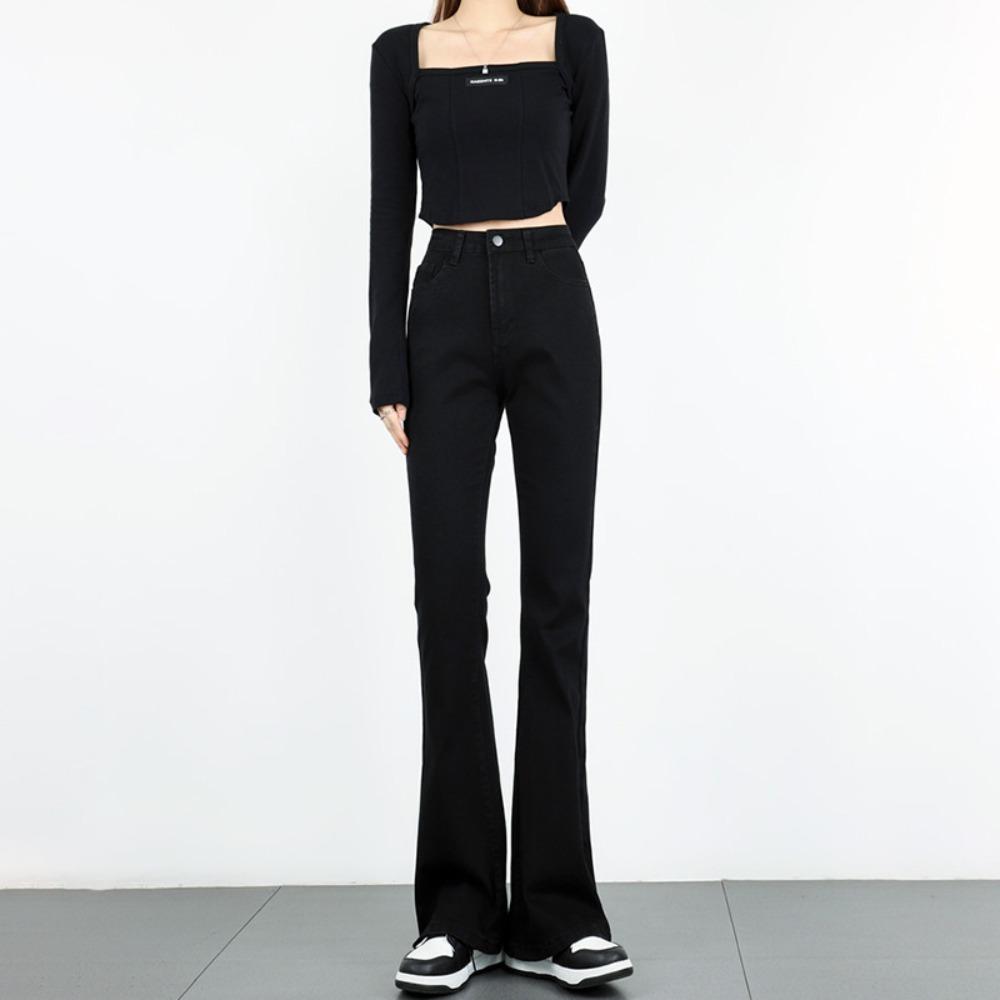 Korean Version of Micro-pull Jeans Women's Spring and Autumn New High-waisted Slim-fitting and Thin Versatile Chic Horn Jeans